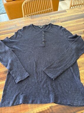 John Varvatos Linen Henley Mens xl navy Ribbed Long Sleeve Star USA